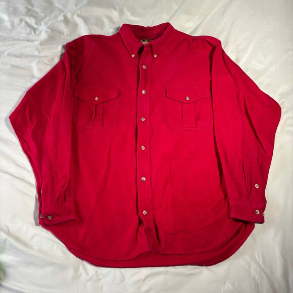 Vintage 90s Red Thick Button-Down Flannel Work Shirt Men's Size Large - Picture 1 of 5